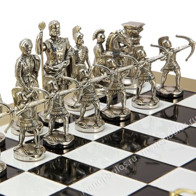 Шахматный набор "Лучники Античные войны" черно-белая доска 44x44 см, фигуры золото-серебро