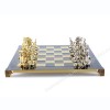 Шахматный набор "Лучники Античные войны" синяя доска 44x44 см, фигуры золото-серебро
