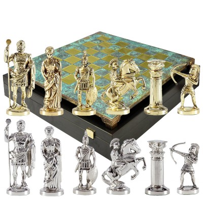 Шахматный набор "Лучники Античные войны" патиновая доска 28x28 см, фигуры золото-серебро