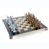 Шахматный набор "Лучники Античные войны" синяя доска 44x44 см, фигуры бронза-патина