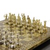 Шахматный набор "Лучники Античные войны" коричневая доска орнамент 28x28 см, фигуры золото-серебро