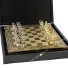 Шахматный набор "Лучники Античные войны" коричневая доска орнамент 28x28 см, фигуры золото-серебро