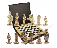Шахматный набор "Византийская Империя" черно-белая доска 20x20 см, фигуры золото-бронза
