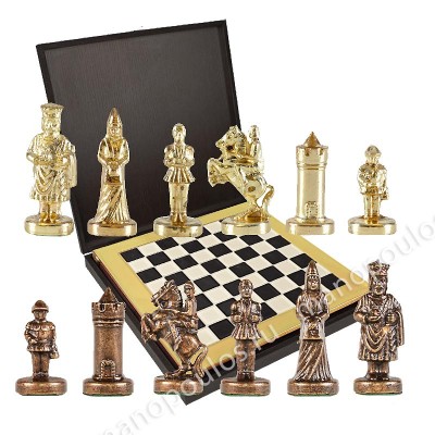 Шахматный набор "Византийская Империя" черно-белая доска 20x20 см, фигуры золото-бронза