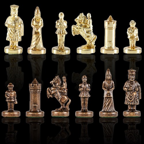 Шахматный набор "Византийская Империя" зеленая доска 20x20 см, фигуры золото-бронза