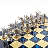 Шахматный набор "Битва Титанов" синяя доска 36x36 см, фигуры золото-серебро
