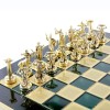 Шахматный набор "Битва Титанов" зеленая доска 36x36 см, фигуры золото-серебро