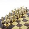 Шахматный набор "Греческие Боги" коричневая доска 36x36 см, фигуры золото-серебро