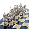 Шахматный набор "Греческая Мифология" синяя доска 36x36 см, фигуры золото-серебро