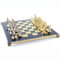 Шахматный набор "Греческая Мифология" синяя доска 36x36 см, фигуры золото-серебро