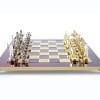 Шахматный набор "Греческая Мифология" красная доска 36x36 см, фигуры золото-серебро