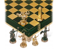 Шахматный набор "Греческая Мифология" зеленая доска 36x36 см, фигуры золото-антик