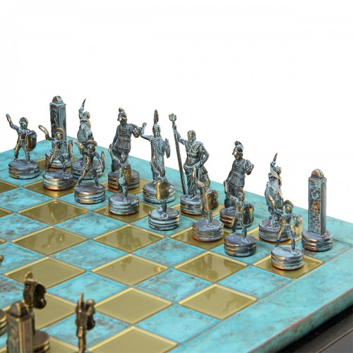 Шахматный набор "Греческая Мифология" патиновая доска 36x36 см, фигуры бронза-патина