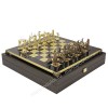 Шахматный набор "Греческая Мифология" синяя доска 36x36 см, фигуры золото-бронза
