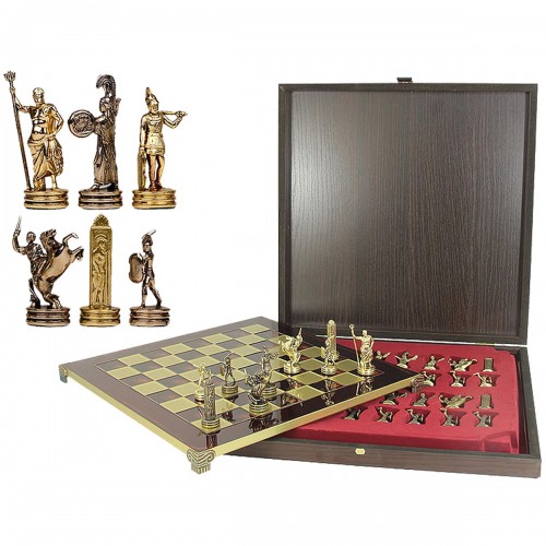 Шахматный набор "Греческая Мифология" красная доска 36x36 см, фигуры золото-бронза