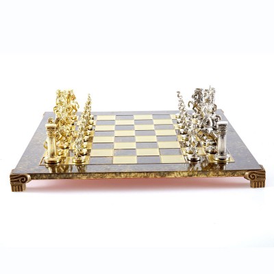 Шахматный набор "Греко-Римский период" коричневая доска 44x44 см, фигуры золото-серебро