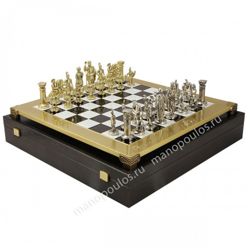Шахматный набор "Греко-Римский период" черно-белая доска 44x44 см, фигуры золото-серебро