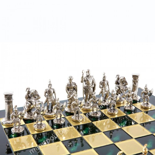Шахматный набор "Греко-Римский период" зеленая доска 44x44 см, фигуры золото-серебро