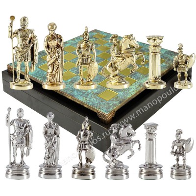 Шахматный набор "Греко-Римский период" патиновая доска 44x44 см, фигуры золото-серебро