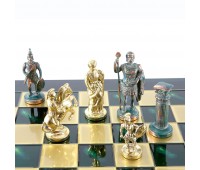 Шахматный набор "Греко-Римский период" зеленая доска 44x44 см, фигуры золото-антик