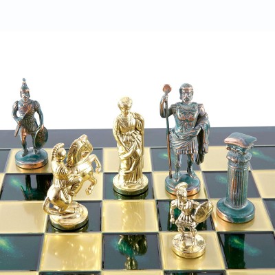 Шахматный набор "Греко-Римский период" зеленая доска 44x44 см, фигуры золото-антик