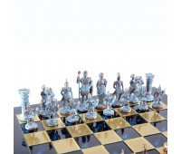 Шахматный набор "Греко-Римский период" синяя доска 44x44 см, фигуры бронза-патина Шахматный набор "Греко-Римский период" синяя доска 44x44 см, фигуры бронза-патина