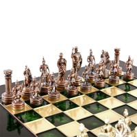 Шахматный набор "Греко-Римский период" зеленая доска 44x44 см, фигуры золото-бронза