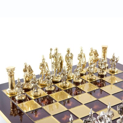 Шахматный набор "Греко-Римский период" красная доска 28x28 см, фигуры золото-антик