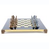 Шахматный набор "Греко-Римский период" синяя доска 28x28 см, фигуры бронза-патина