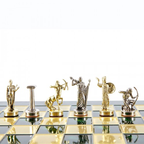 Шахматный набор "Подвиги Геракла" зеленая доска 36x36 см, фигуры золото-серебро