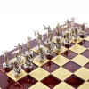 Шахматный набор "Подвиги Геракла" красная доска 36x36 см, фигуры золото-серебро