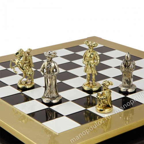 Шахматный набор "Рыцари Средневековья" черно-белая доска 44x44 см, фигуры золото-серебро
