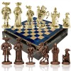 Шахматный набор "Рыцари Средневековья" синяя доска 44x44 см, фигуры золото-бронза