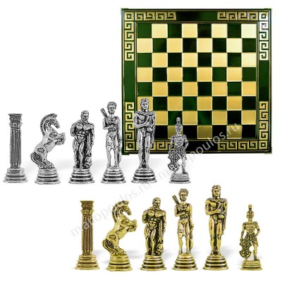 Шахматный набор "Афина" металлическая доска 33x33 см, фигуры золото-серебро