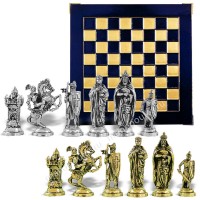 Шахматный набор "Крестоносцы" металлическая доска 45x45 см, фигуры золото-серебро