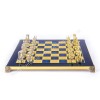 Шахматный набор "Минойский воин" синяя доска 36x36 см, фигуры золото-серебро