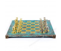 Шахматный набор "Минойский воин" патиновая доска 36x36 см, фигуры золото-серебро