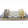 Шахматный набор "Олимпийские Игры" синяя доска 36x36 см, фигуры золото-серебро