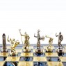 Шахматный набор "Олимпийские Игры" синяя доска 36x36 см, фигуры золото-серебро