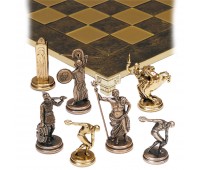 Шахматный набор "Олимпийские Игры" коричневая доска 36x36 см, фигуры золото-бронза