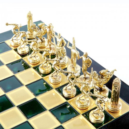Шахматный набор "Олимпийские Игры" зеленая доска 36x36 см, фигуры золото-бронза
