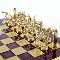 Шахматный набор "Олимпийские Игры" красная доска 36x36 см, фигуры золото-бронза