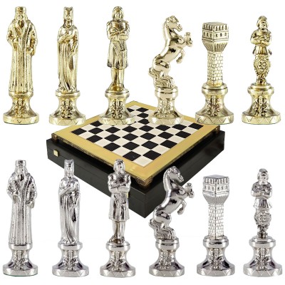 Шахматный набор "Ренессанс" черно-белая доска 36x36 см, фигуры золото-серебро