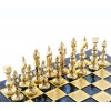 Шахматный набор "Ренессанс" синяя доска 36x36 см, фигуры золото-бронза