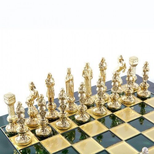 Шахматный набор "Ренессанс" зеленая доска 36x36 см, фигуры золото-бронза