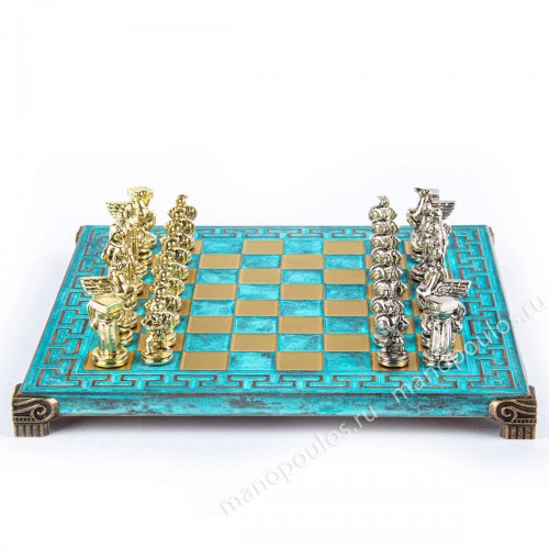 Шахматный набор "Древняя Спарта" патиновая доска 28x28 см, фигуры золото-серебро