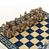 Шахматный набор "Древняя Спарта" синяя доска 28x28 см, фигуры бронза-патина