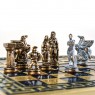 Шахматный набор "Древняя Спарта" синяя доска 28x28 см, фигуры бронза-патина