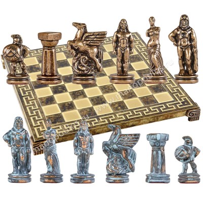 Шахматный набор "Древняя Спарта" коричневая доска 28x28 см, фигуры бронза-патина