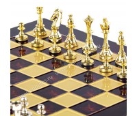 Шахматы турнирные "Стаунтон" красная доска 36x36 см, фигуры золото-серебро